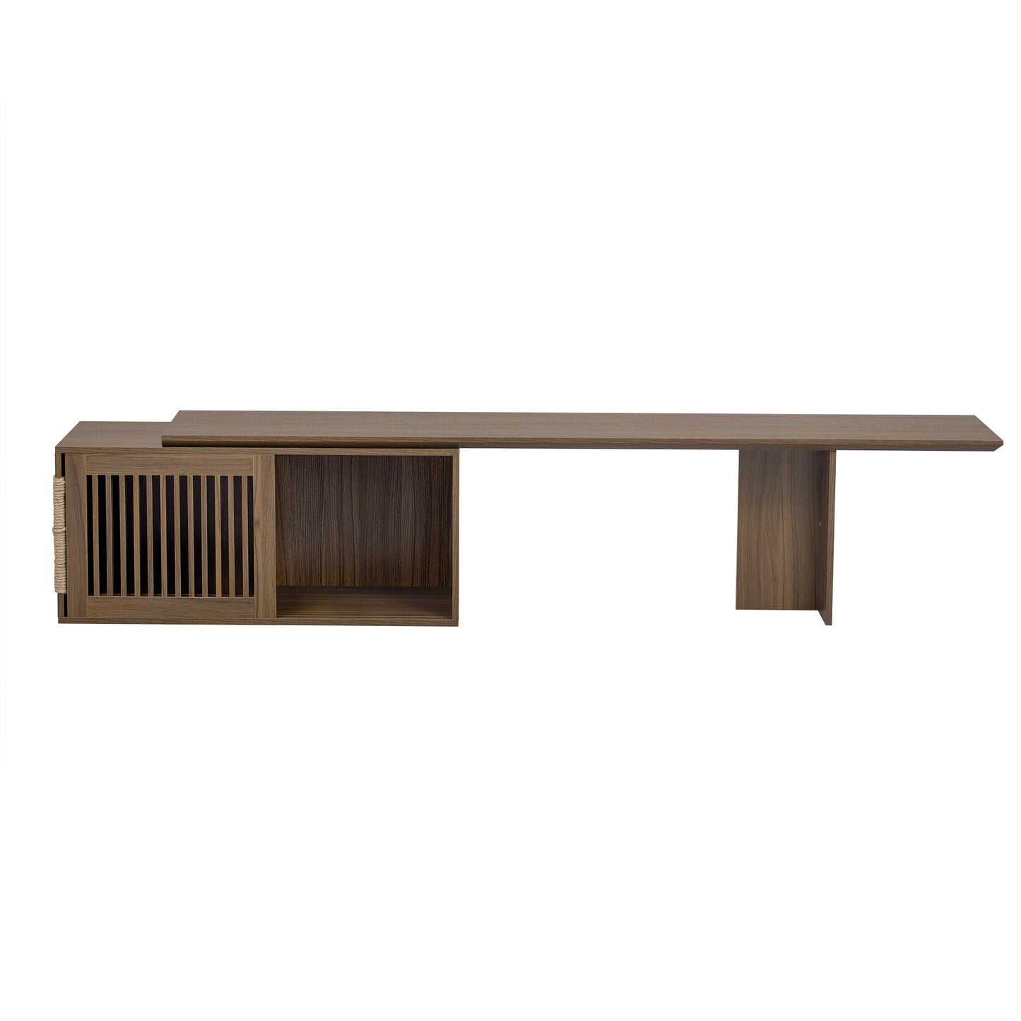 Mid-Century Modern 2 in 1 Cat Furniture 78' Extendable Walnut TV Stand (up to 100'), Entertainment Center Litter Box Enclosure with Cat Scratcher - 1st Choice Furniture Direct