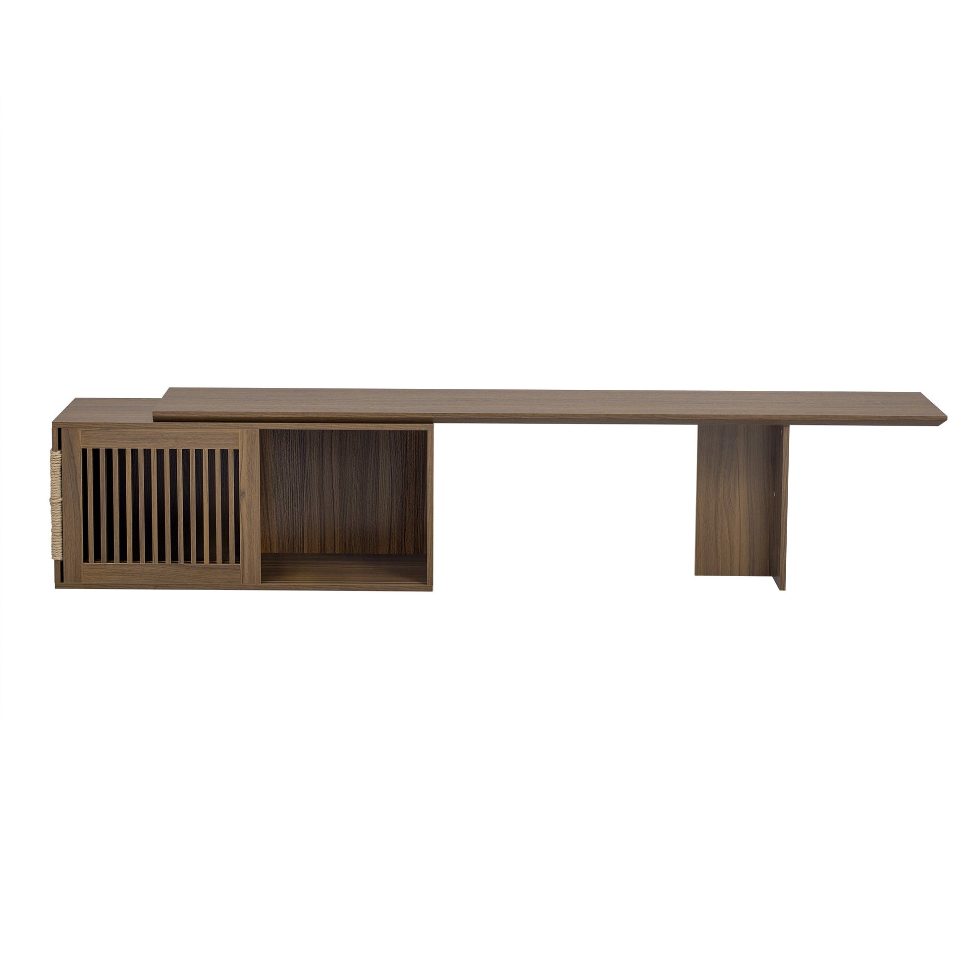 Mid-Century Modern 2 in 1 Cat Furniture 78' Extendable Walnut TV Stand (up to 100'), Entertainment Center Litter Box Enclosure with Cat Scratcher - 1st Choice Furniture Direct