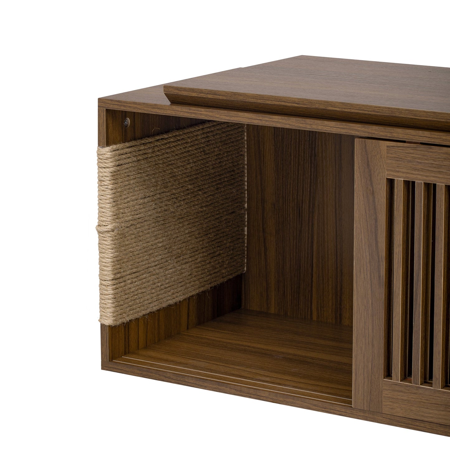 Mid-Century Modern 2 in 1 Cat Furniture 78' Extendable Walnut TV Stand (up to 100'), Entertainment Center Litter Box Enclosure with Cat Scratcher - 1st Choice Furniture Direct