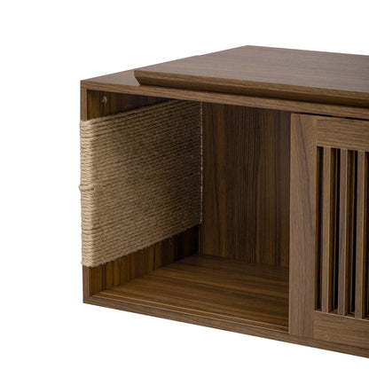 Mid-Century Modern 2 in 1 Cat Furniture 78' Extendable Walnut TV Stand (up to 100'), Entertainment Center Litter Box Enclosure with Cat Scratcher - 1st Choice Furniture Direct
