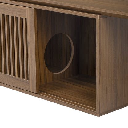 Mid-Century Modern 2 in 1 Cat Furniture 78' Extendable Walnut TV Stand (up to 100'), Entertainment Center Litter Box Enclosure with Cat Scratcher - 1st Choice Furniture Direct
