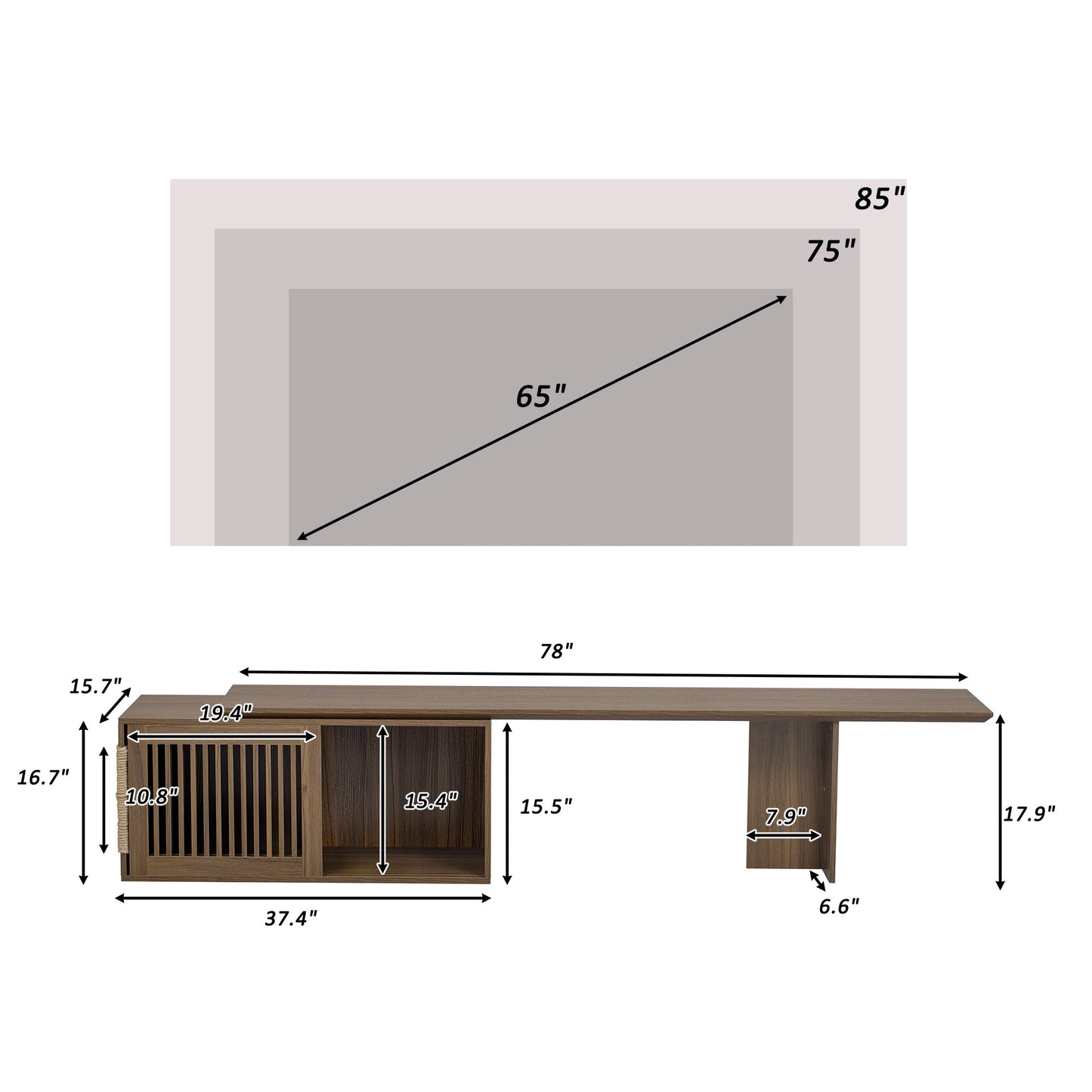Mid-Century Modern 2 in 1 Cat Furniture 78' Extendable Walnut TV Stand (up to 100'), Entertainment Center Litter Box Enclosure with Cat Scratcher - 1st Choice Furniture Direct