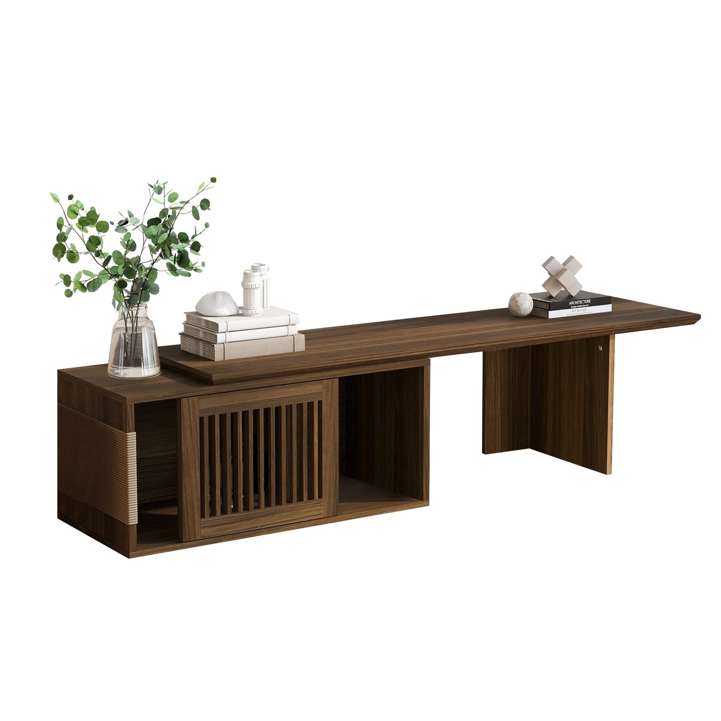 Mid-Century Modern 2 in 1 Cat Furniture 78' Extendable Walnut TV Stand (up to 100'), Entertainment Center Litter Box Enclosure with Cat Scratcher - 1st Choice Furniture Direct
