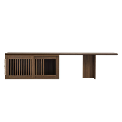 Mid-Century Modern 2 in 1 Cat Furniture 78' Extendable Walnut TV Stand (up to 100'), Entertainment Center Litter Box Enclosure with Cat Scratcher - 1st Choice Furniture Direct