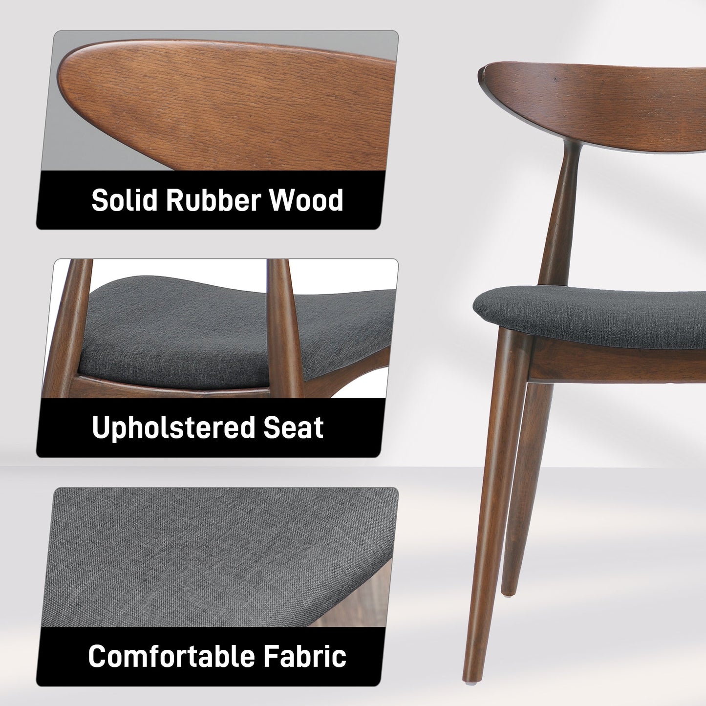 Mid - Century Modern 5 - Piece Dining Set with Rubberwood Frame, Ergonomic Chairs in Walnut and Charcoal Finish - 1st Choice Furniture Direct