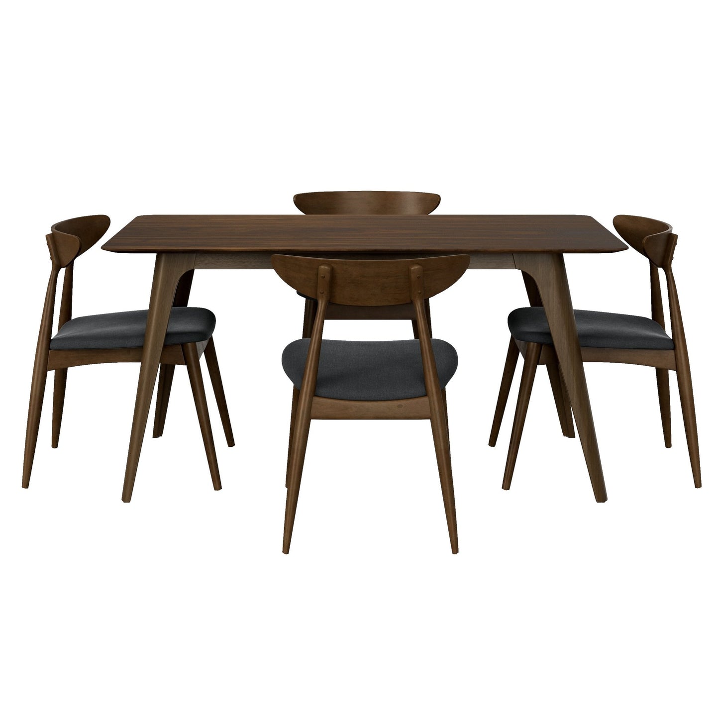 Mid - Century Modern 5 - Piece Dining Set with Rubberwood Frame, Ergonomic Chairs in Walnut and Charcoal Finish - 1st Choice Furniture Direct
