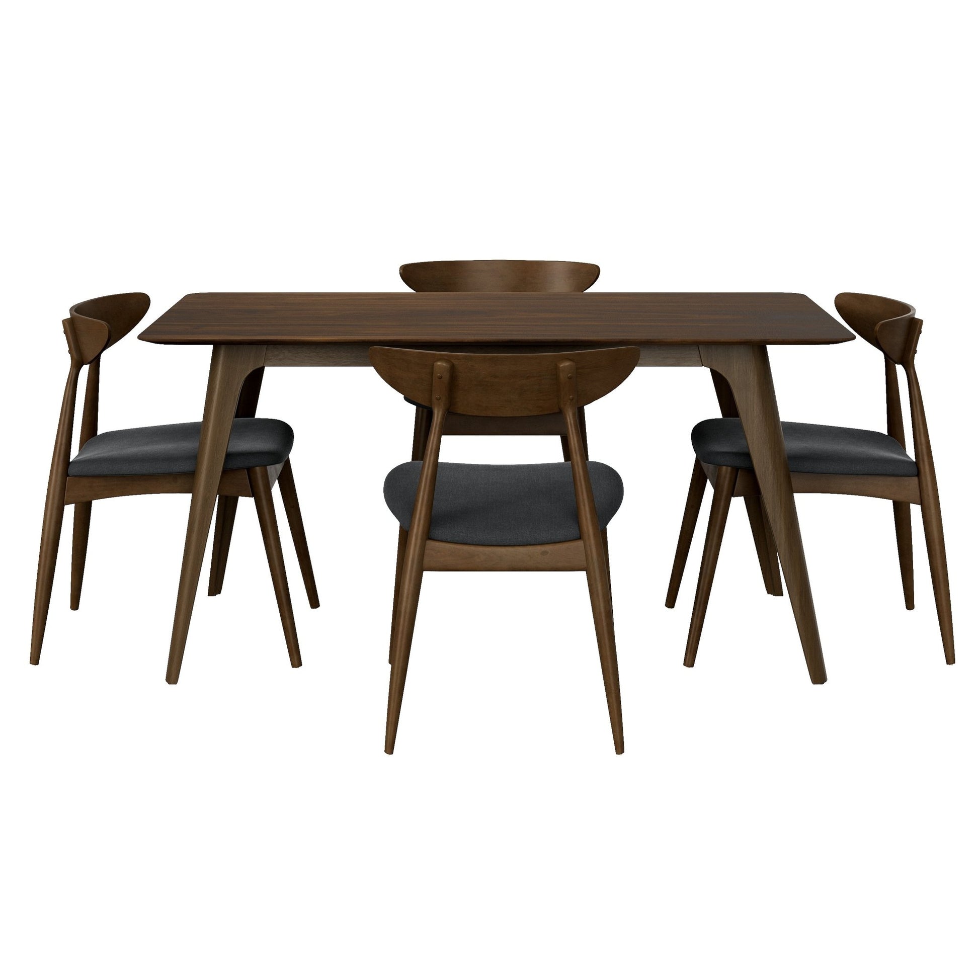 Mid - Century Modern 5 - Piece Dining Set with Rubberwood Frame, Ergonomic Chairs in Walnut and Charcoal Finish - 1st Choice Furniture Direct