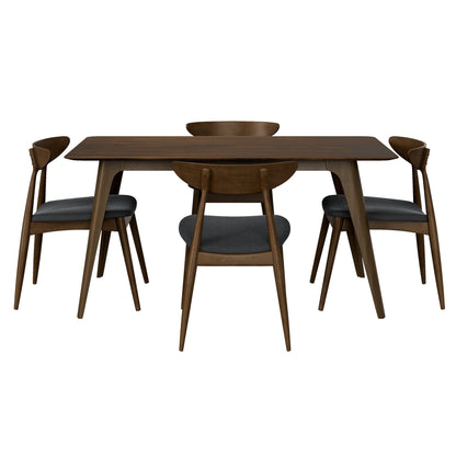 Mid - Century Modern 5 - Piece Dining Set with Rubberwood Frame, Ergonomic Chairs in Walnut and Charcoal Finish - 1st Choice Furniture Direct