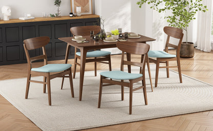 Mid - Century Modern 5 - Piece Dining Set with Rubberwood Frame, One Table and 4 Upholstered Chairs in Walnut and Mint Finish - 1st Choice Furniture Direct