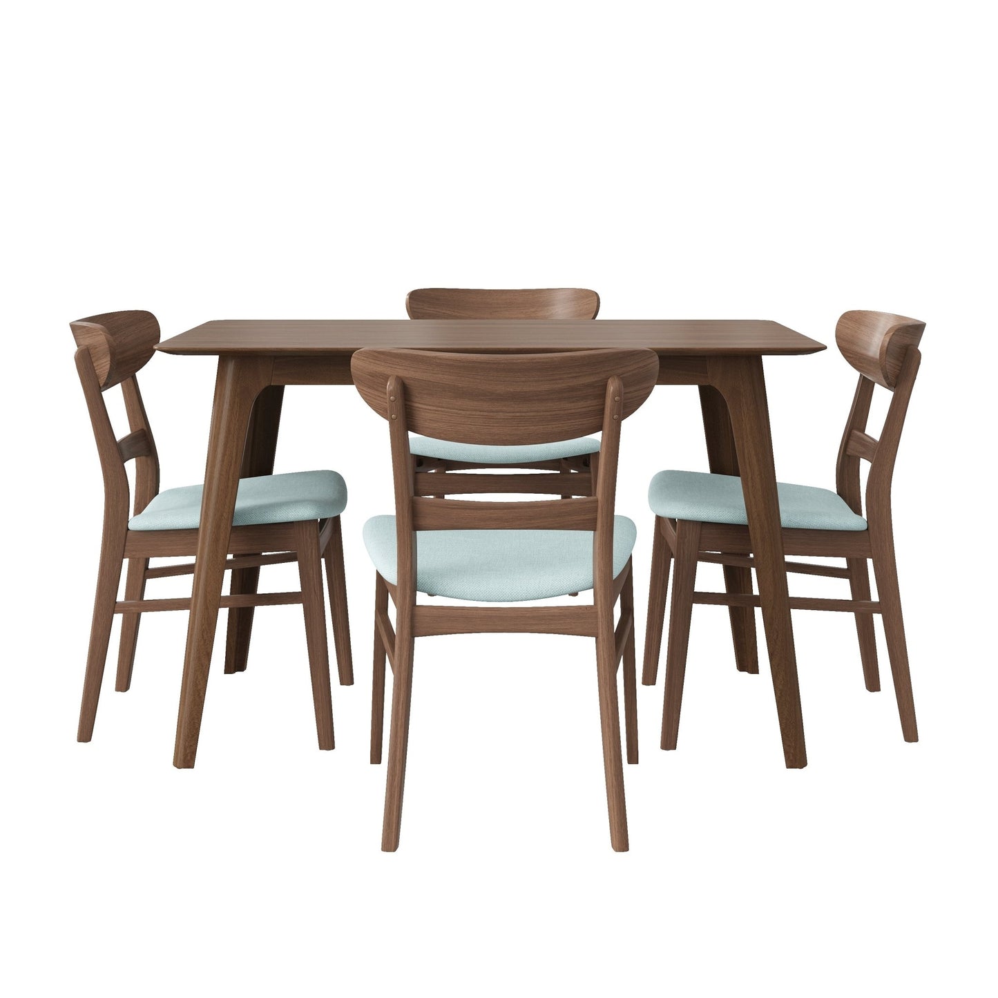 Mid - Century Modern 5 - Piece Dining Set with Rubberwood Frame, One Table and 4 Upholstered Chairs in Walnut and Mint Finish - 1st Choice Furniture Direct