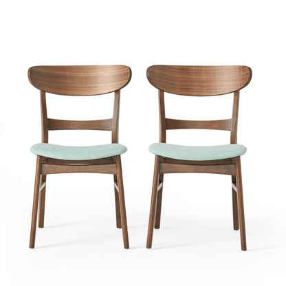 Mid - Century Modern 5 - Piece Dining Set with Rubberwood Frame, One Table and 4 Upholstered Chairs in Walnut and Mint Finish - 1st Choice Furniture Direct