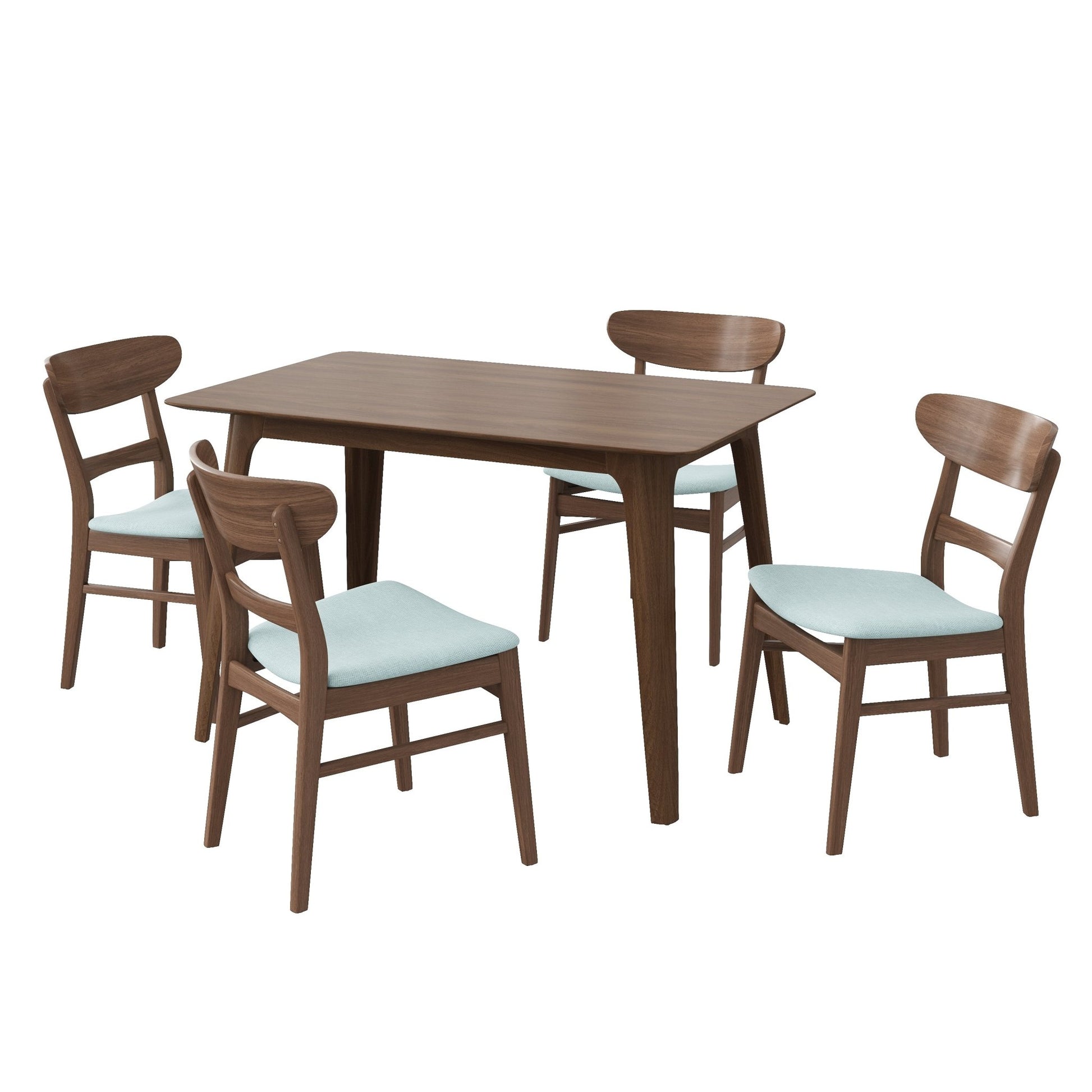 Mid - Century Modern 5 - Piece Dining Set with Rubberwood Frame, One Table and 4 Upholstered Chairs in Walnut and Mint Finish - 1st Choice Furniture Direct