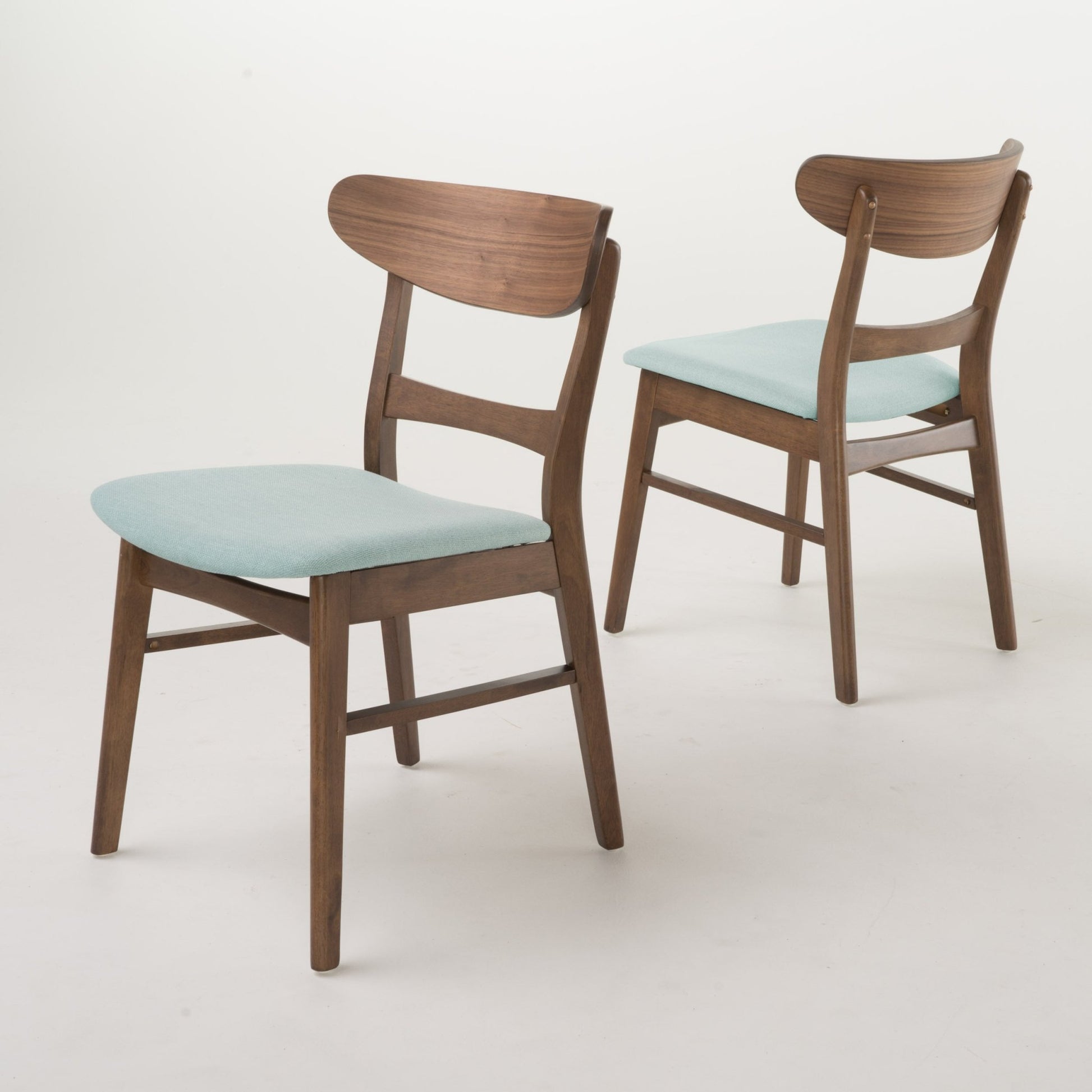 Mid - Century Modern 5 - Piece Dining Set with Rubberwood Frame, One Table and 4 Upholstered Chairs in Walnut and Mint Finish - 1st Choice Furniture Direct