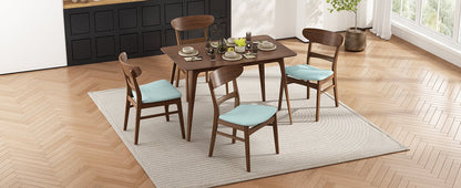 Mid - Century Modern 5 - Piece Dining Set with Rubberwood Frame, One Table and 4 Upholstered Chairs in Walnut and Mint Finish - 1st Choice Furniture Direct