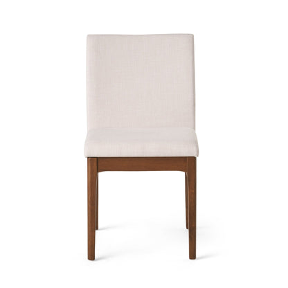 Mid - Century Modern 5 - Piece Dining Set with Solid Rubberwood Table and 4 Upholstered Chairs in Walnut and Light Beige - 1st Choice Furniture Direct