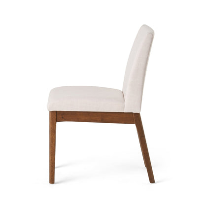 Mid - Century Modern 5 - Piece Dining Set with Solid Rubberwood Table and 4 Upholstered Chairs in Walnut and Light Beige - 1st Choice Furniture Direct