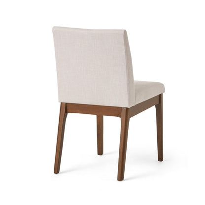 Mid - Century Modern 5 - Piece Dining Set with Solid Rubberwood Table and 4 Upholstered Chairs in Walnut and Light Beige - 1st Choice Furniture Direct