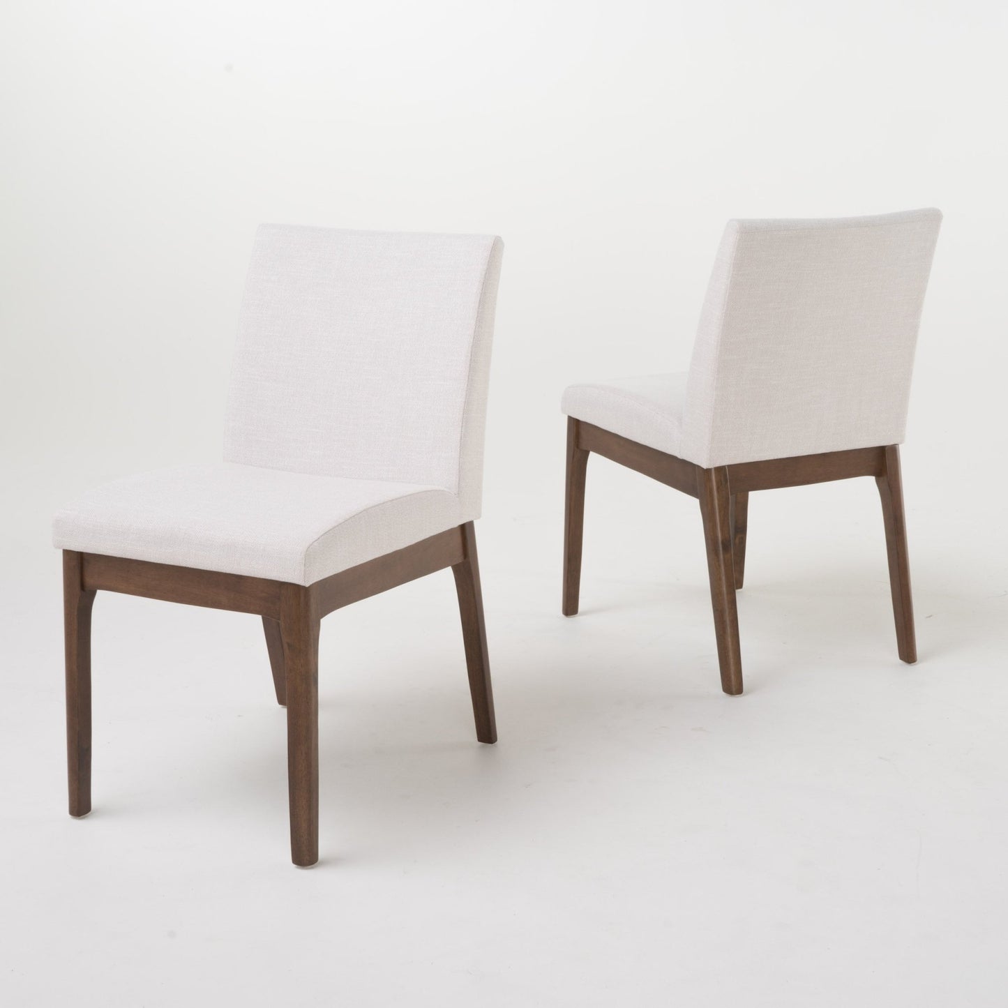 Mid - Century Modern 5 - Piece Dining Set with Solid Rubberwood Table and 4 Upholstered Chairs in Walnut and Light Beige - 1st Choice Furniture Direct