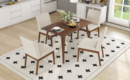 Mid - Century Modern 5 - Piece Dining Set with Solid Rubberwood Table and 4 Upholstered Chairs in Walnut and Light Beige - 1st Choice Furniture Direct