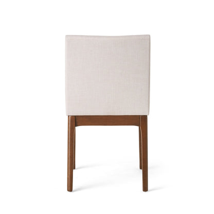 Mid - Century Modern 5 - Piece Dining Set with Solid Rubberwood Table and 4 Upholstered Chairs in Walnut and Light Beige - 1st Choice Furniture Direct
