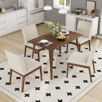 Mid - Century Modern 5 - Piece Dining Set with Solid Rubberwood Table and 4 Upholstered Chairs in Walnut and Light Beige - 1st Choice Furniture Direct