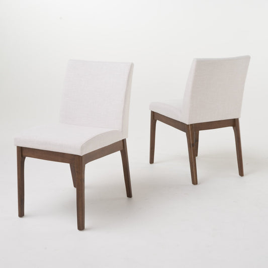 Mid - Century Modern 5 - Piece Dining Set with Solid Rubberwood Table and 4 Upholstered Chairs in Walnut and Light Beige - 1st Choice Furniture Direct