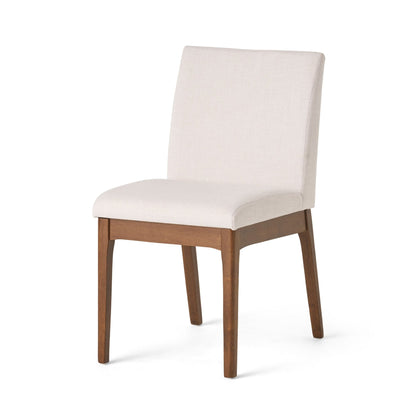 Mid - Century Modern 5 - Piece Dining Set with Solid Rubberwood Table and 4 Upholstered Chairs in Walnut and Light Beige - 1st Choice Furniture Direct