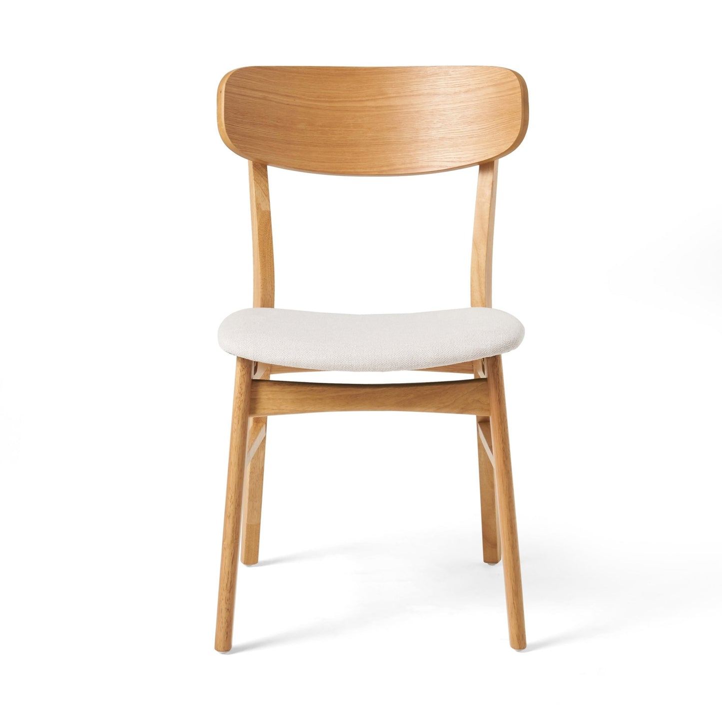 Mid - Century Modern 5 - Piece Dining Set with Solid Wood Table and Upholstered Chairs in White Oak + Light Beige, Fabric and Rubber Wood Construction - 1st Choice Furniture Direct