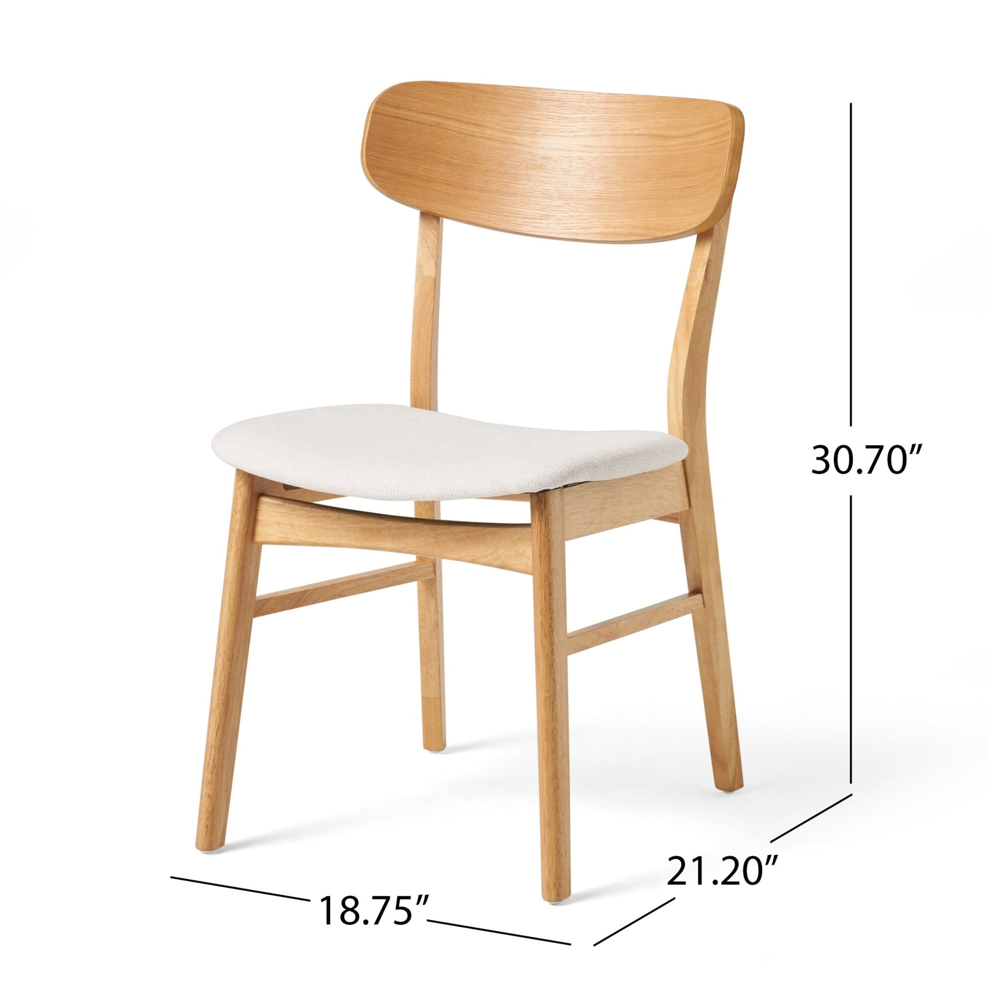 Mid - Century Modern 5 - Piece Dining Set with Solid Wood Table and Upholstered Chairs in White Oak + Light Beige, Fabric and Rubber Wood Construction - 1st Choice Furniture Direct