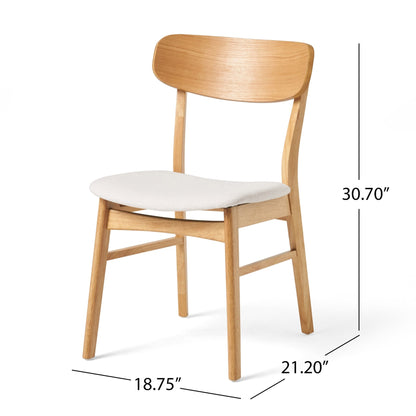 Mid - Century Modern 5 - Piece Dining Set with Solid Wood Table and Upholstered Chairs in White Oak + Light Beige, Fabric and Rubber Wood Construction - 1st Choice Furniture Direct