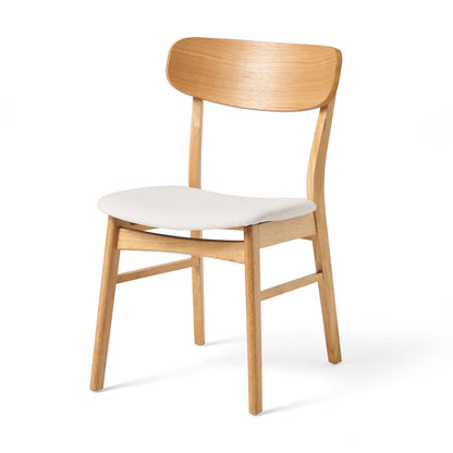 Mid - Century Modern 5 - Piece Dining Set with Solid Wood Table and Upholstered Chairs in White Oak + Light Beige, Fabric and Rubber Wood Construction - 1st Choice Furniture Direct