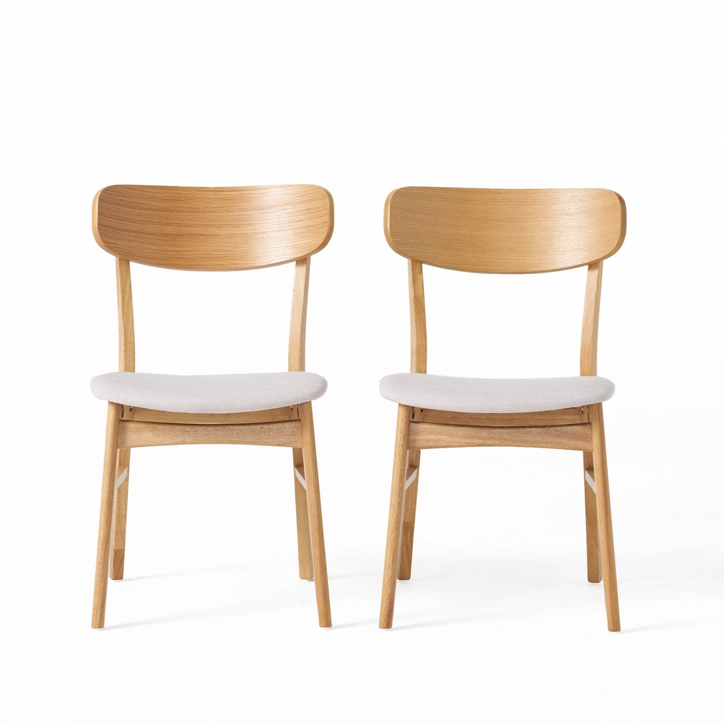 Mid - Century Modern 5 - Piece Dining Set with Solid Wood Table and Upholstered Chairs in White Oak + Light Beige, Fabric and Rubber Wood Construction - 1st Choice Furniture Direct