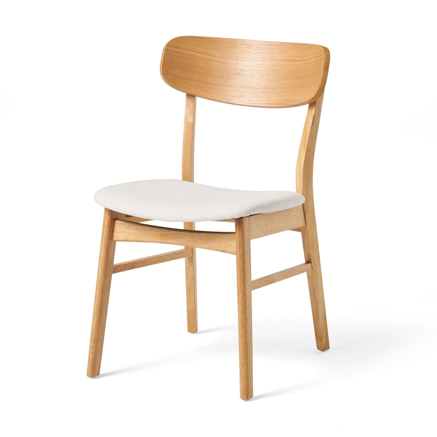 Mid - Century Modern 5 - Piece Dining Set with Solid Wood Table and Upholstered Chairs in White Oak + Light Beige, Fabric and Rubber Wood Construction - 1st Choice Furniture Direct