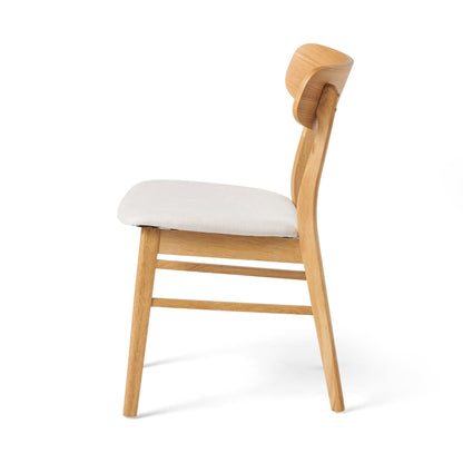 Mid - Century Modern 5 - Piece Dining Set with Solid Wood Table and Upholstered Chairs in White Oak + Light Beige, Fabric and Rubber Wood Construction - 1st Choice Furniture Direct