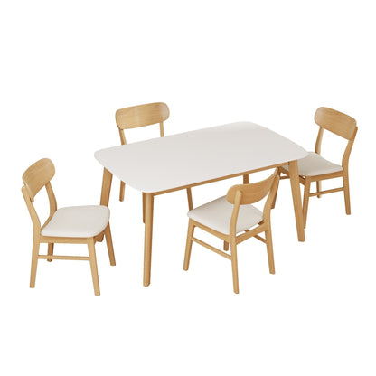 Mid - Century Modern 5 - Piece Dining Set with Solid Wood Table and Upholstered Chairs in White Oak + Light Beige, Fabric and Rubber Wood Construction - 1st Choice Furniture Direct