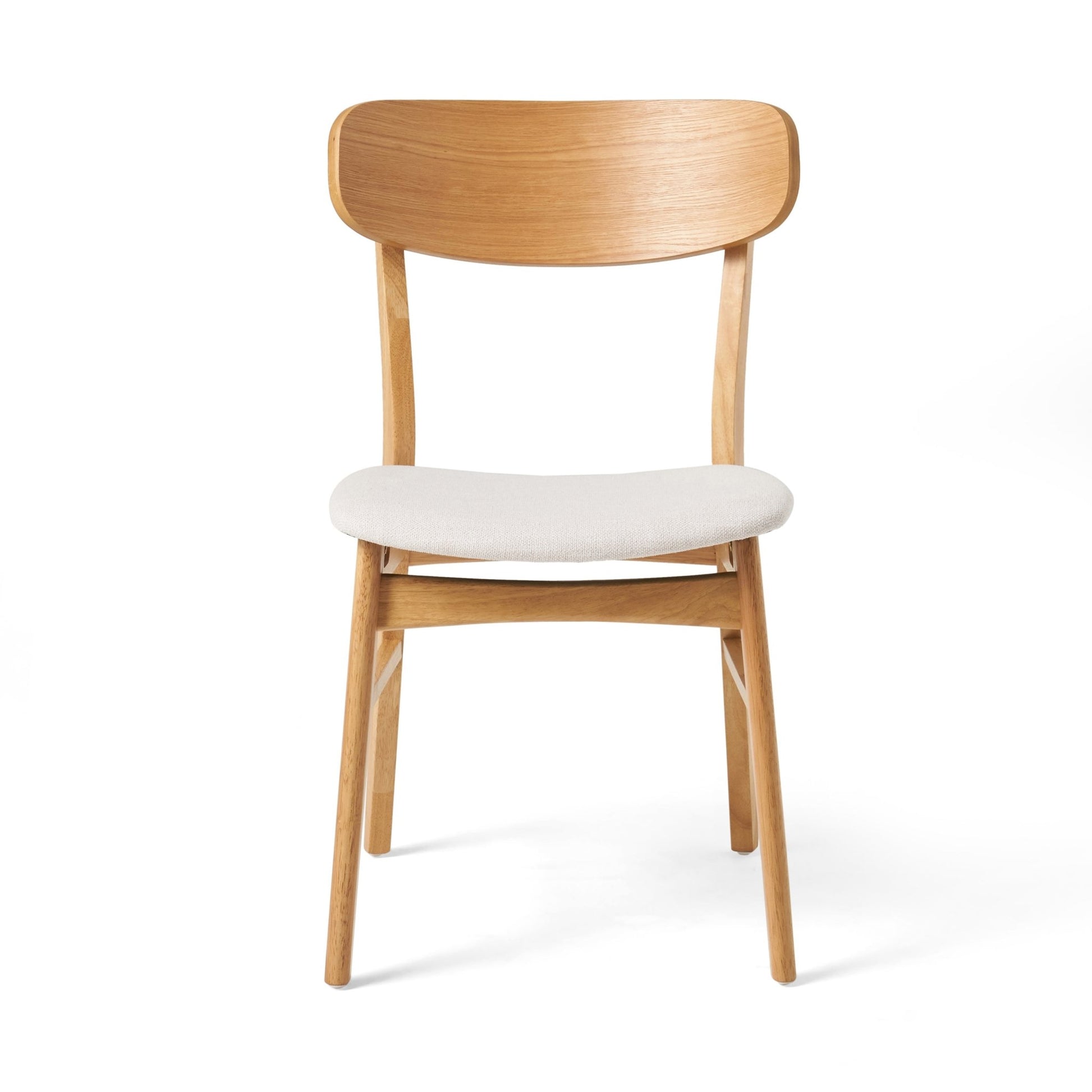 Mid - Century Modern 5 - Piece Dining Set with Solid Wood Table and Upholstered Chairs in White Oak + Light Beige, Fabric and Rubber Wood Construction - 1st Choice Furniture Direct