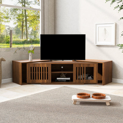 Mid-Century Modern 54.3' Extendable TV Stand (up to 100') with Cat House & Litter Box Enclosure – Walnut Wood Entertainment Center, Sliding Doors, Hidden Pet Furniture - 1st Choice Furniture Direct