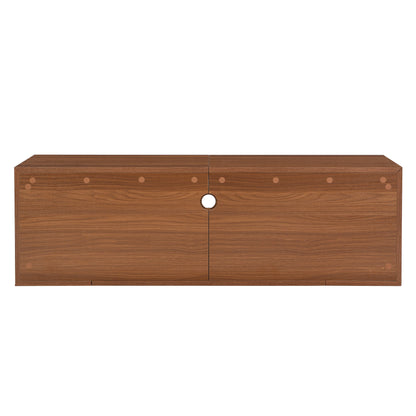 Mid-Century Modern 54.3' Extendable TV Stand (up to 100') with Cat House & Litter Box Enclosure – Walnut Wood Entertainment Center, Sliding Doors, Hidden Pet Furniture - 1st Choice Furniture Direct