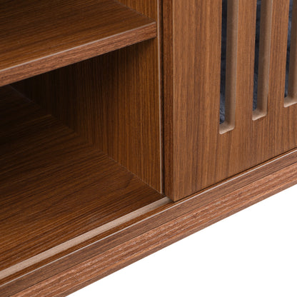 Mid - Century Modern 54.3' Extendable TV Stand (up to 100') with Cat House & Litter Box Enclosure – Walnut Wood Entertainment Center, Sliding Doors, Hidden Pet Furniture - 1st Choice Furniture Direct