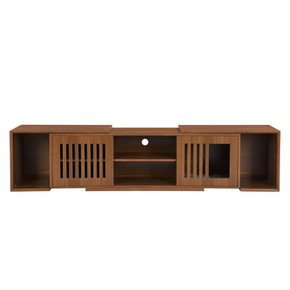 Mid-Century Modern 54.3' Extendable TV Stand (up to 100') with Cat House & Litter Box Enclosure – Walnut Wood Entertainment Center, Sliding Doors, Hidden Pet Furniture - 1st Choice Furniture Direct