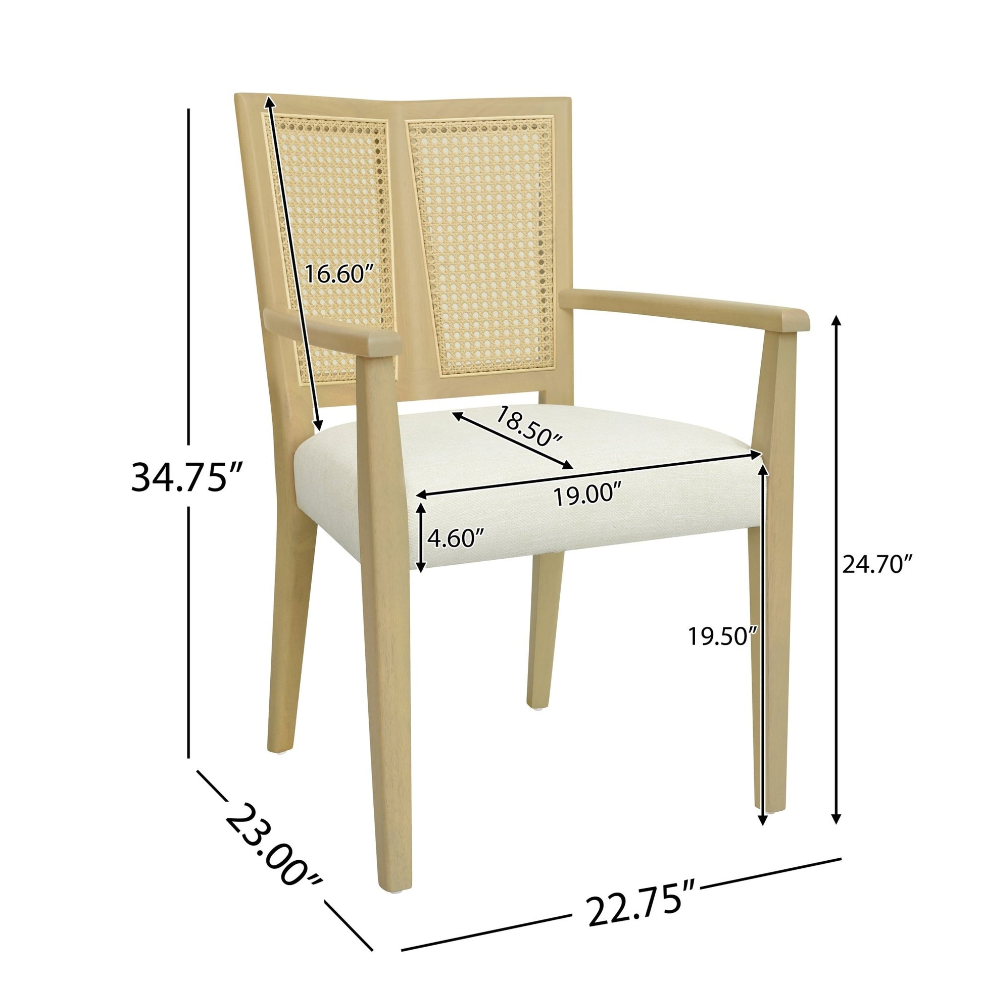 Mid - Century Modern ARM Dining Chair Set of 2 with Rattan Backrest - 1st Choice Furniture Direct