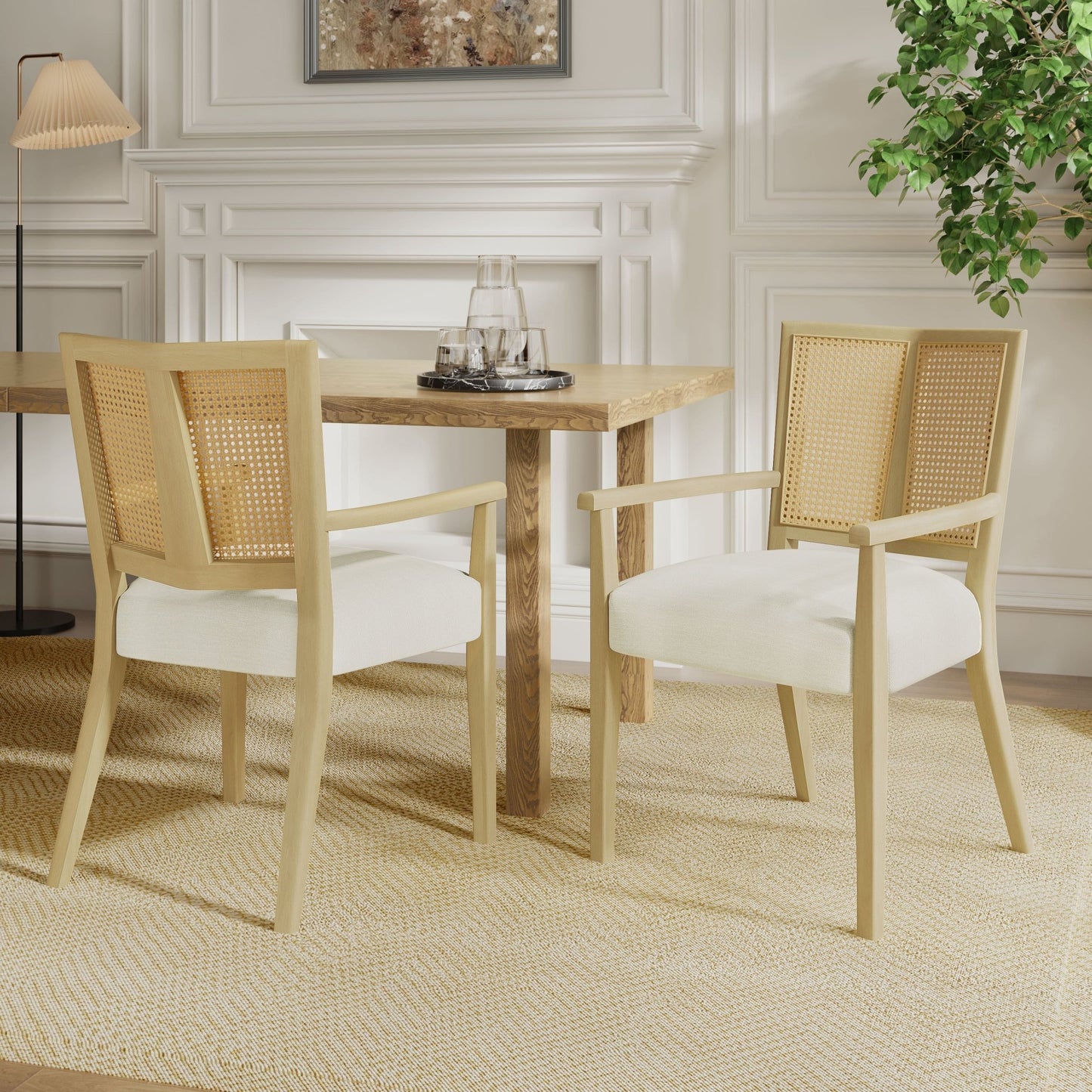 Mid - Century Modern ARM Dining Chair Set of 2 with Rattan Backrest - 1st Choice Furniture Direct