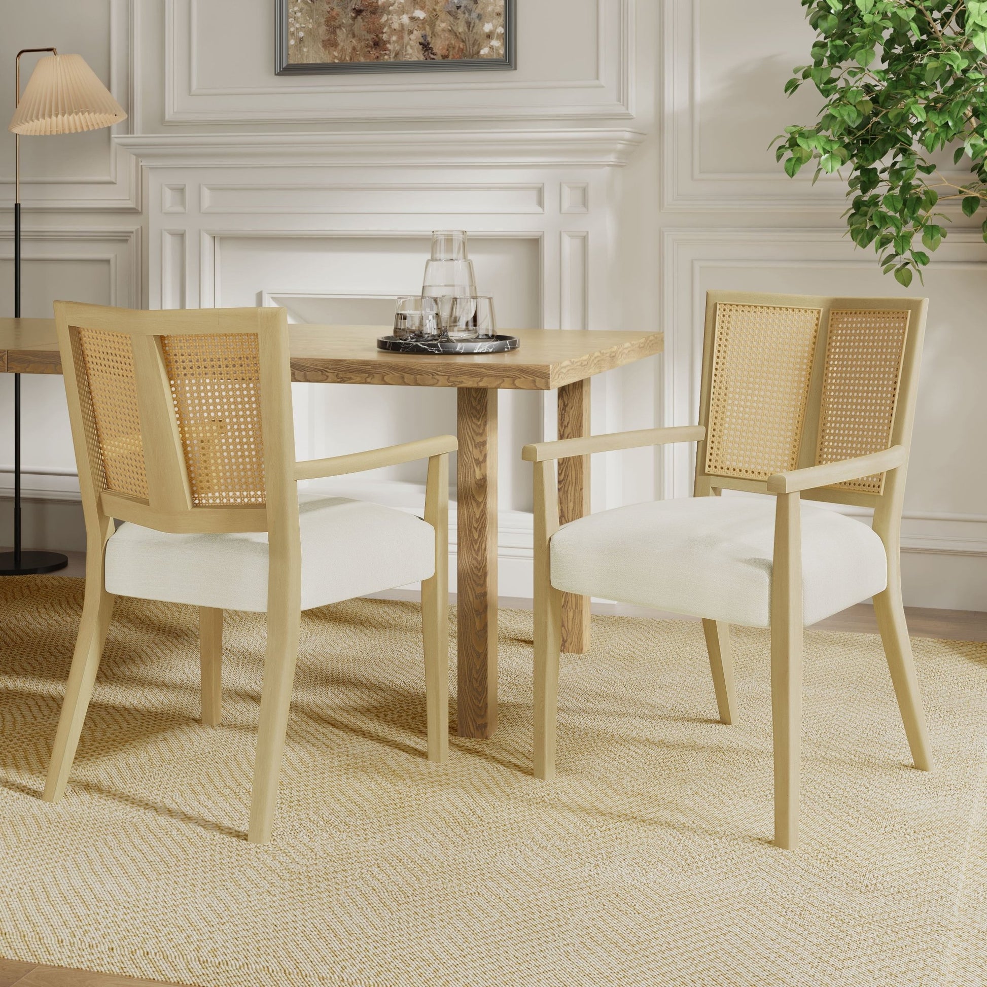 Mid - Century Modern ARM Dining Chair Set of 2 with Rattan Backrest - 1st Choice Furniture Direct