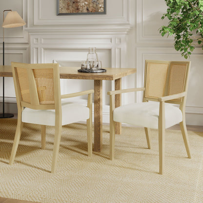 Mid - Century Modern ARM Dining Chair Set of 2 with Rattan Backrest - 1st Choice Furniture Direct