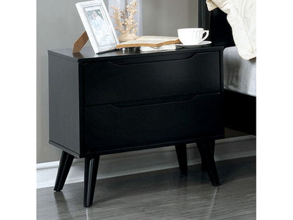 Mid - Century Modern Black Color 1pc Nightstand Bedroom Furniture Solid wood Round Tapered Legs 2 - Drawers Bedside Table - 1st Choice Furniture Direct