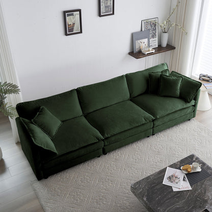 Mid - Century Modern Couch 3 - Seater Sofa with 2 Armrest Pillows and 3 Toss Pillows, Couch for Living Room Green Chenille - 1st Choice Furniture Direct