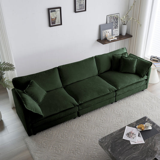 Mid - Century Modern Couch 3 - Seater Sofa with 2 Armrest Pillows and 3 Toss Pillows, Couch for Living Room Green Chenille - 1st Choice Furniture Direct