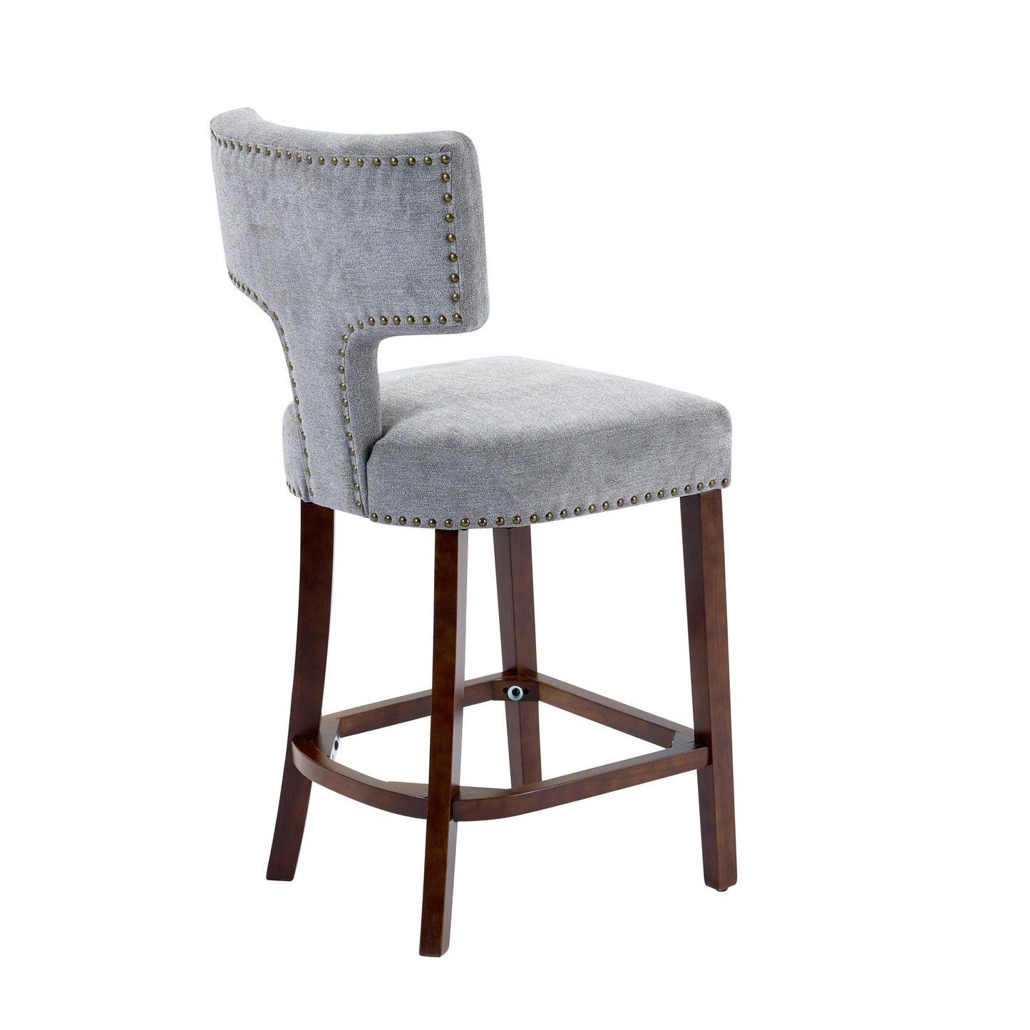 Mid Century Modern Counter Height Bar Stools Set of 2, Farmhouse Linen Fabric Upholstered Accent Chair Curved Backrest with Copper Nails around,Kitchen Chairs with Hardwood Frame, Gray - 1st Choice Furniture Direct