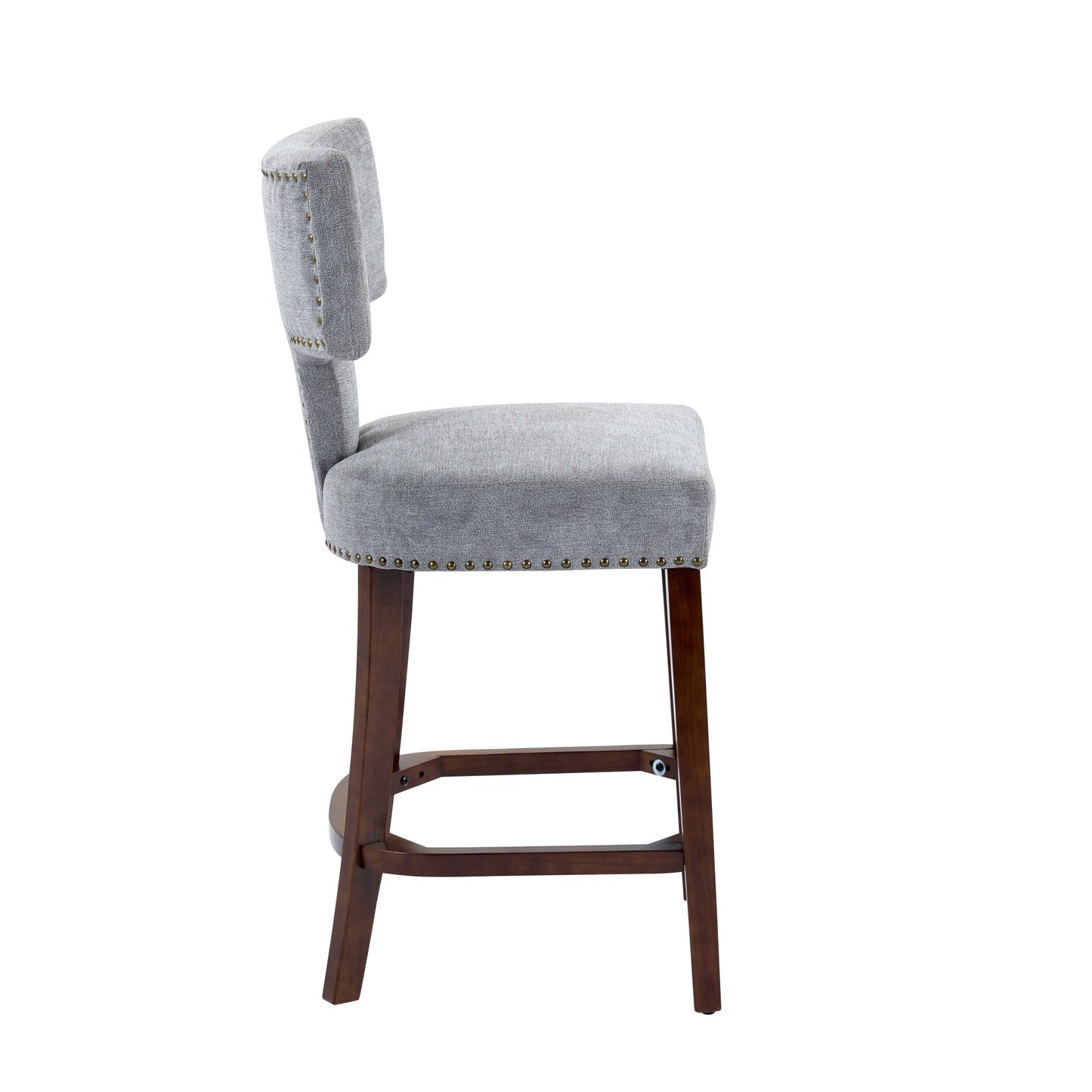 Mid Century Modern Counter Height Bar Stools Set of 2, Farmhouse Linen Fabric Upholstered Accent Chair Curved Backrest with Copper Nails around,Kitchen Chairs with Hardwood Frame, Gray - 1st Choice Furniture Direct