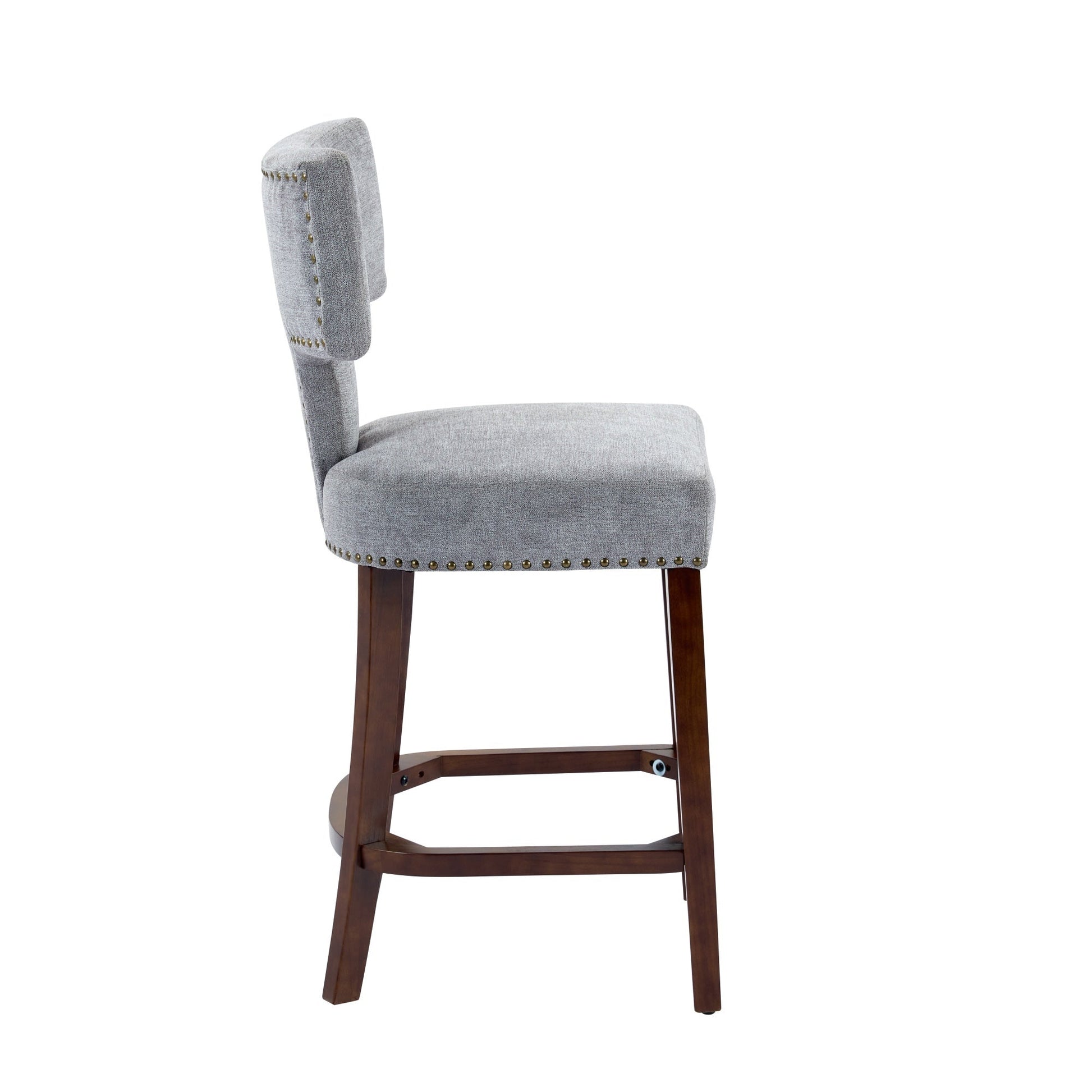 Mid Century Modern Counter Height Bar Stools Set of 2, Farmhouse Linen Fabric Upholstered Accent Chair Curved Backrest with Copper Nails around,Kitchen Chairs with Hardwood Frame, Gray - 1st Choice Furniture Direct
